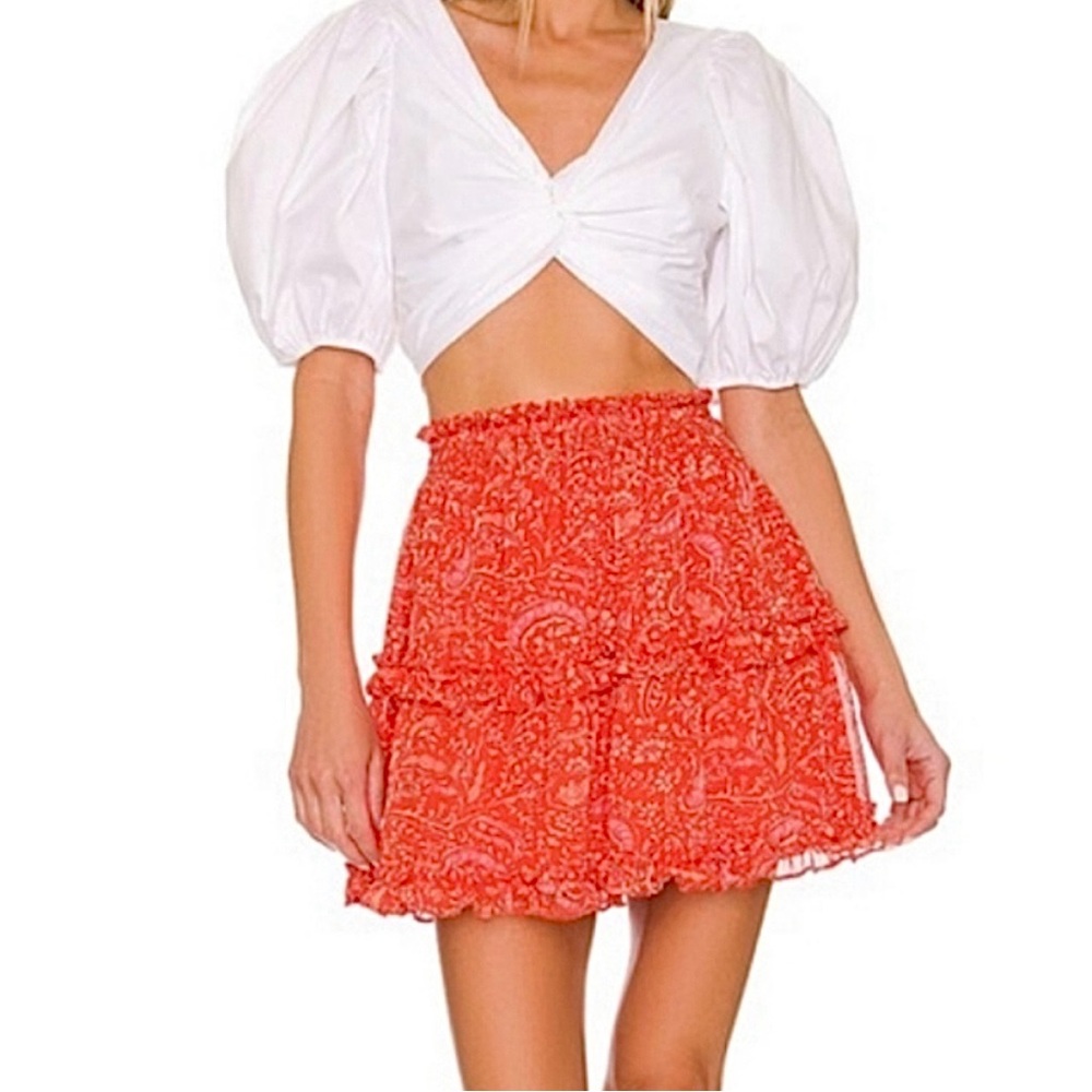 NWT‎ 1. State Summer Eaze Paisley Tiered Mini Skirt Smocked Waist Orange Medium